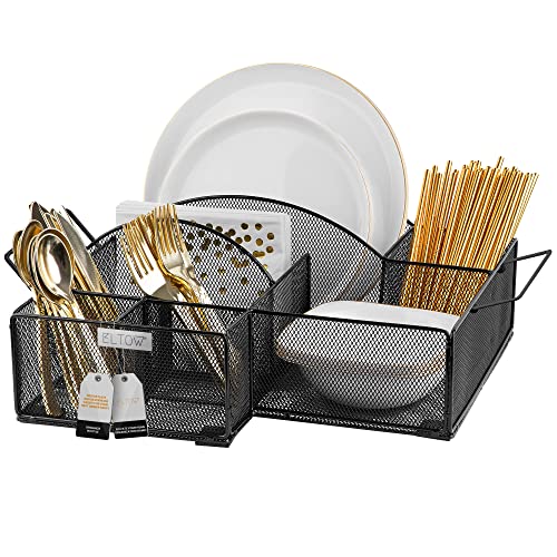 ELTOW Countertop Silverware Caddy w/Handle, 8 Compartment Paper Plate
