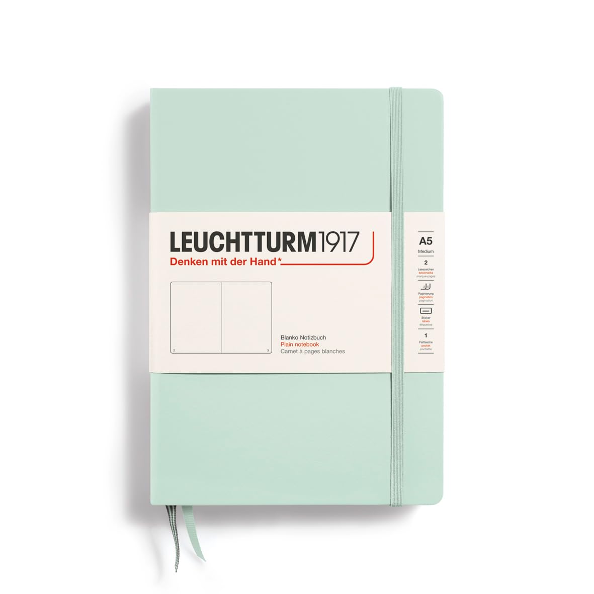 LEUCHTTURM1917 367258 Notebook Medium (A5), Hardcover, 251 Numbered Pages, Mint Green, Plain