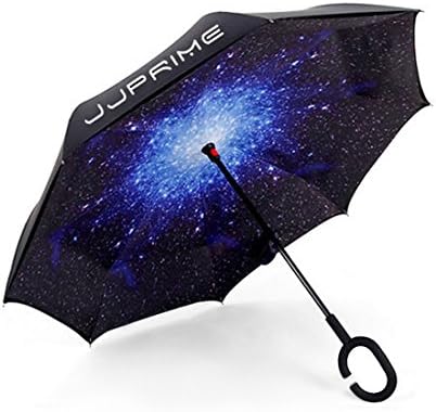 JJOnlineStore - Windproof Reverse Folding Double Layer Inverted Umbrella and Self Standing Inside Out Rain Snow Sun UV Protection Umbrella with C-shaped Hands Free Handle Travelling Car Use