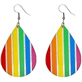 ROSTIVO Acrylic Vertical Rainbow Teardrop Dangle Earrings for Women