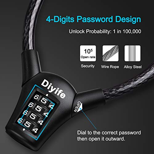 Diyife Fietsslot 150 cm/10 mm, Kabelslot met 4-Cijferige, Zinklegering & Verdikte Staalkabel, Zeer Veilig Fietsslot met… - Image 4