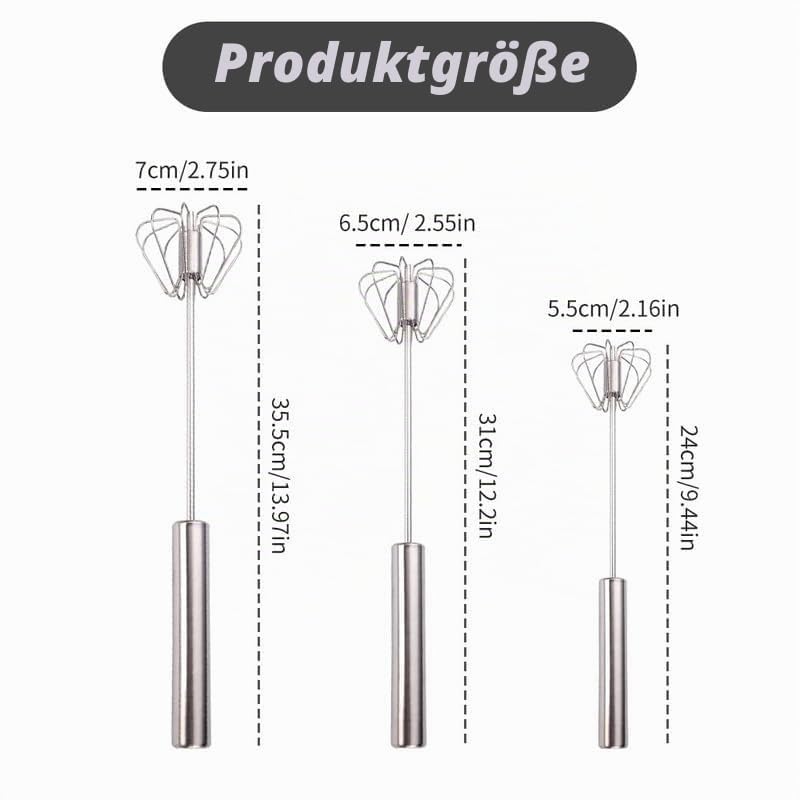 Handmixer, Halbautomatischer Schneebesen aus Edelstahl, Rotierender Halbautomatischer Eierschläger, Handrührgerät zum Kochen von Eiern und Milch in der Küche zu Hause (14 Inche) 2