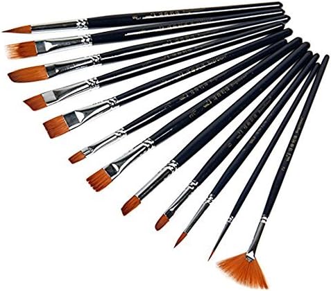ESTD 12pcs Black Nylon Hair Paint Brush Set Artist Watercolor Acrylic Oil Painting Supplies
