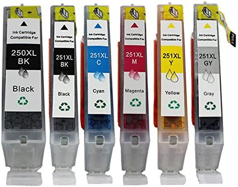 YATUNINK Compatible Ink Cartridge Replacement for Canon PGI-250XL Black CLI-251XL Gray Pixma MG5420 MG5520 MG7120 MX722 MX922 iP8720 iP8750 Printer (6 Pack)