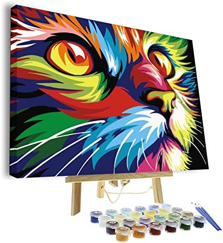 VIGEIYA DIY Paint by Numbers for Adults Include Framed Canvas and Wooden Easel with Brushes and Acrylic Pigment 15.7x19.6inch (cat)