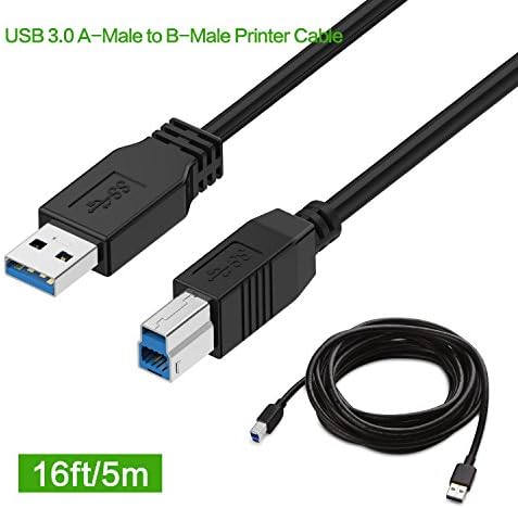 9.8ft/3m Printer Cable, HOOKE USB 3.0 A-Male to B-Male Scanner Printer Cable Cord for HP, Canon, Lexmark, Epson ect