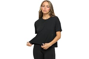 KNIT RIOT Women’s Crop Top – Short Sleeve Soft Boxy Crewneck Casual Active Workout Yoga Running Cropped Tee T Shirts