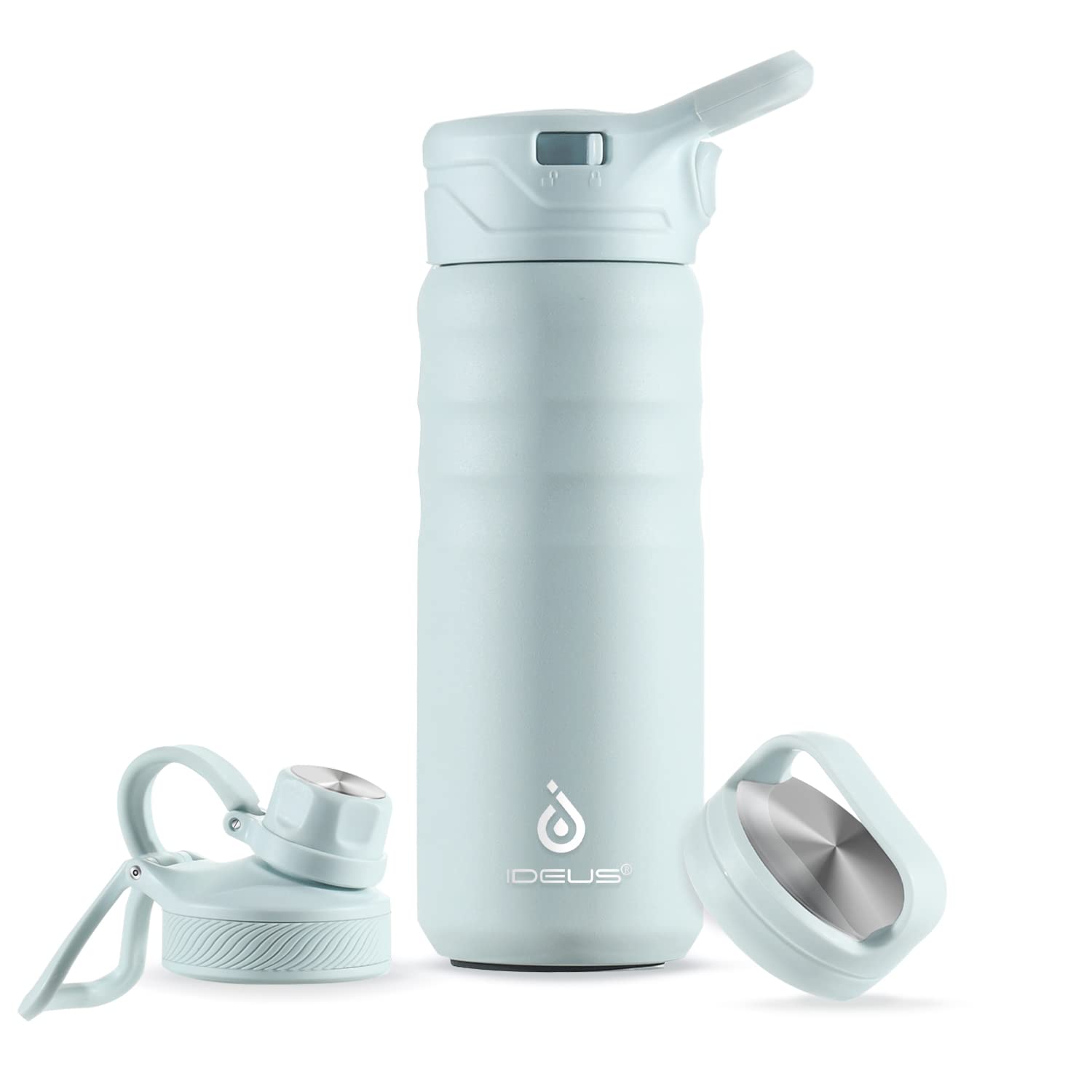 IDEUS Vacuum Insulated Water Bottle 540ml/18oz, Leak-Proof Stainless Steel Water Bottle, Double Wall Flask, Metal Sports Canteen with 2 Lids