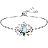 Talonior 7 Chakra Bracelet Lotus Bracelet Moonstone Chakra Bracelets for Women 925 Sterling Silver Yoga Seven Crystal Jewelry Christmas Valentines Day Gifts