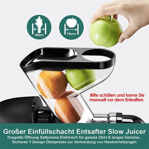 Slow Juicer Entsafter Gemüse und Obst Testsieger 200W, Schwarz