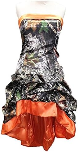macria Women's Chic Camo Prom Party Dress Short Hi-Lo Wedding Party Dress Size 18 Orange