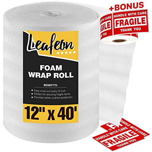 Foam Wrap Roll is 12" x 40' for Shipping Packing, Moving Supplies - Protects Dishes - Cushion Foam Roll is like Bubble Cushioning Wrap & Bubble Packing Envelopes - Foam Roll for Packing, Moving boxes