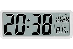 Silent Digital Wall Clock with Large Display, 12/24 Hour Format, Date and Temperature Display, Versatile Two Power Mode Large