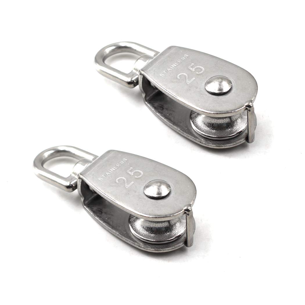 M25 Wire Rope Single Pulley Block 304 Stainless Steel Roller Pulley Bearing Roller Pack of 2 Loading:150KG