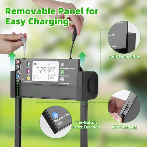Shinmax Porta Automatica Solare Intelligente Per Pollaio Con App WiFi 2,4 GHz, Sensore Di Luce, Timer, Anti-Schiacciamento, Display LCD, Batteria Ricaricabile 4000mAh
