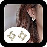 Erimberate Bohemian Crystal Square Earrings Hollow Square Studs Earrings Rhinestone Squares Earrings Gold Cz Squares Studs Earrings Minimalist Geometric Earrings Jewelry for Women Gifts