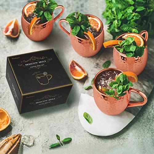 BABAN Moscow Mule Kupferbecher: Umfasst 4 x Becher 500ML, 4 x Untersetzer, 4 x Strohhalme, 2 x Shotglas 60ML in… – Bild 5