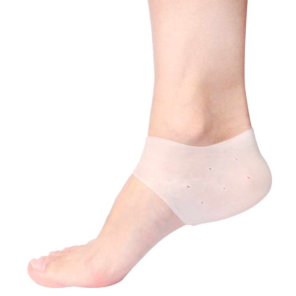 Silicone Cracked Heel Protectors Sleeve - Moisturizing Gel Feet Heel Spur Pads Socks for Relief Heel Pain & Plantar Fasciitis - 1 Pair (1.5mm, White)