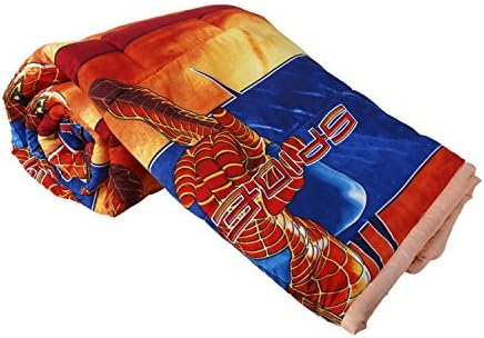 Clasiko Micro Cotton 250 GSM Cartoon Print Spiderman Double Bed Comforter (Blue Orange, 84x84 Inches)