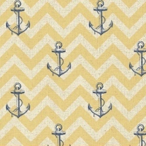 1/2 Yard - "Drift Away" Blue Anchors on a Chevron patterned Cotton Fabric - by Sue Schlabach (Great for Quilting, Sewing, Craft Projects, Quilt, Throw Pillows, &amp; More) 1/2 Yard X 44" Wide