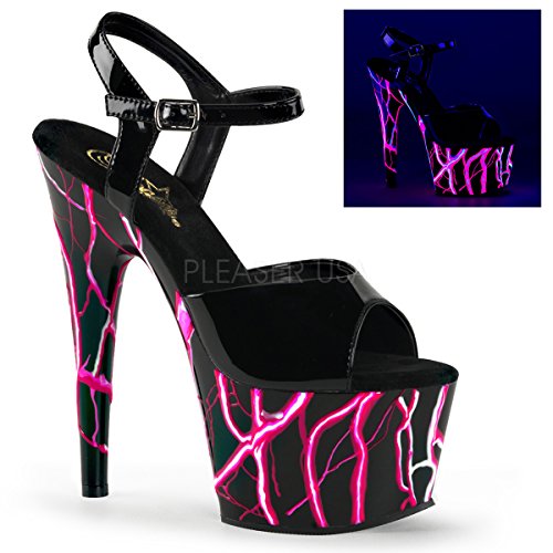 Exotic Dancing Clubwear Eye-Catching, Black Light-Reactive Stiletto 7" Platform. ADORE-709NLB Blk/Blk-Neon-Pink Size 9