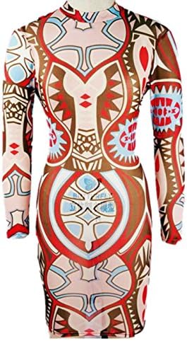 Plus Size Women's Sexy Long Sleeve Digital Print Bodycon Midi Pencil Club Dress