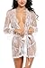 Avidlove Women's Lace Kimono Sexy Nightgown Transparent Mesh lingerie, White, Medium