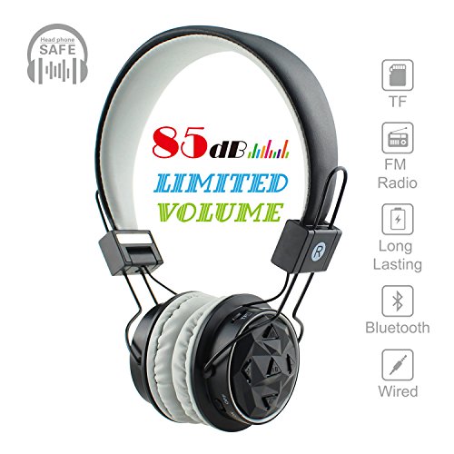 Kids Bluetooth Volume Limiting Headphones Wireless/Wired Toddler Foldable On-Ear Headset Earphones with AUX 3.5mm Jack,Mirco SD Card Slot,FM Radio for Children Boys Girls PC Tablet Cellphone(Grey)