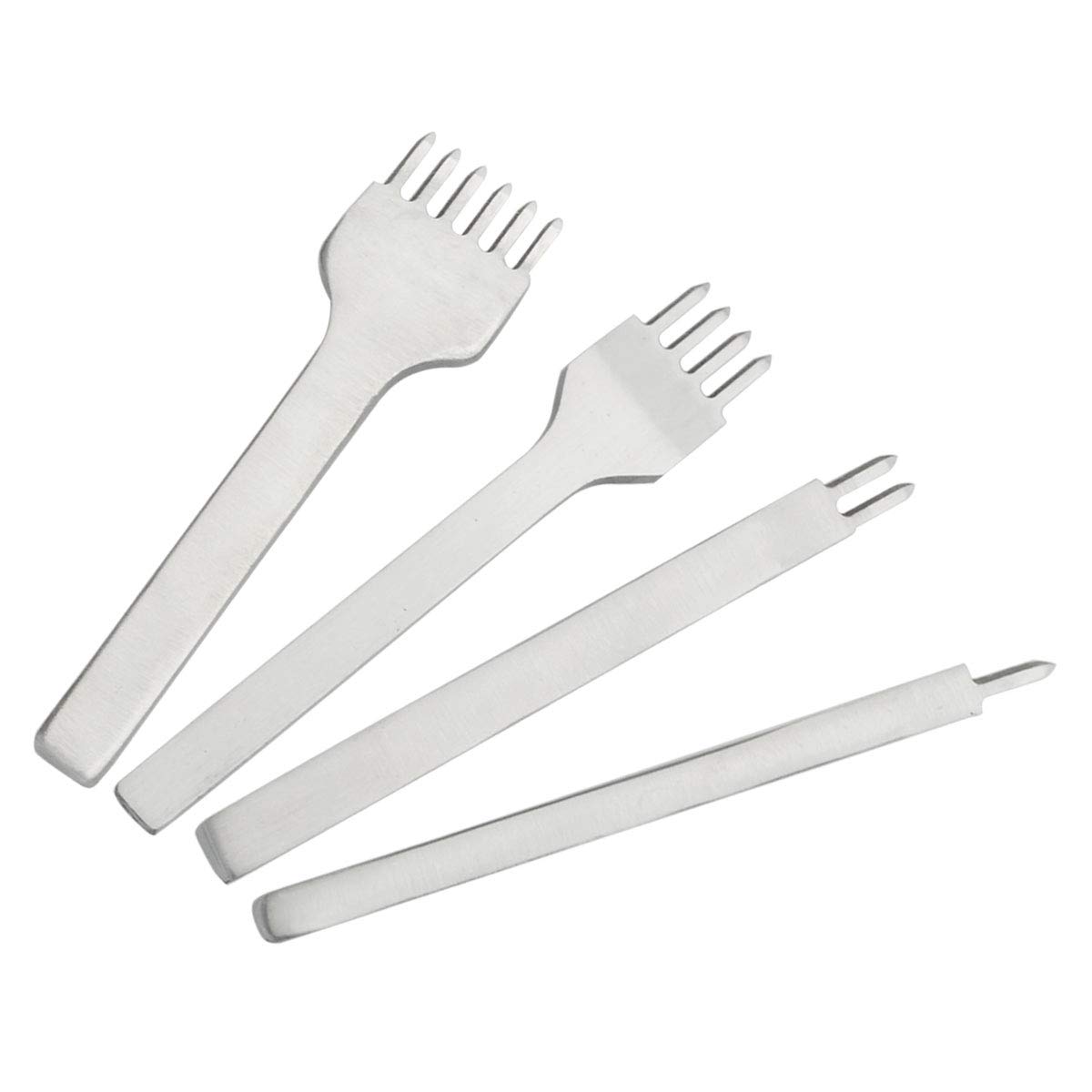 Poualss Leather Craft Tool Hole Punches 4pcs 4mm 1/2/4/6 Prong, Lacing Stitching Punch Tool, Lacing Stitching Chisel Set,Hand Working Hole DIY