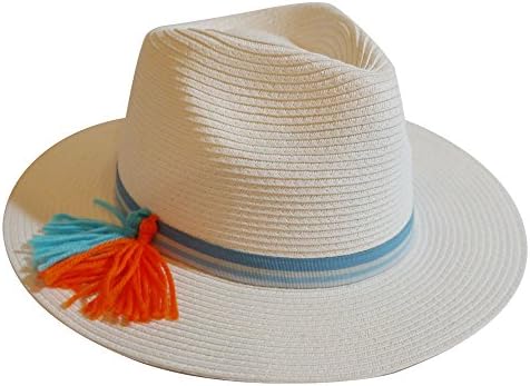 MAISON DE COCO Panama Hat -Adjustable sized Point Tassel w/ Stripe BandSummer Straw Fedora Hat-Multi