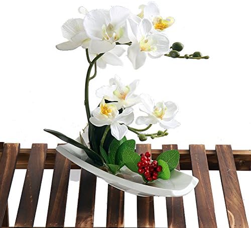 LEEMAN Artificial Lifelike Real Touch Flowers Arrangement Phalaenopsis Bonsai Orchid Miniascape Home Decoration Holiday Gift (White 548)