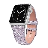 iiteeology Christmas Shiny Power PU Leather Bling iWatch Band Wristwatch Bracelet Strap Glitter Band Compatible with Apple Watch Series 4, Series 3, Series 2, Series 1 (Cream, 42mm 44mm)