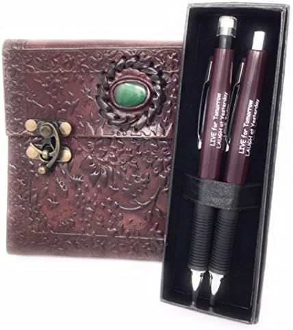 Journal - Leather Bound with Latches and Blank Pages, includes Beautifully Inscribed Live Laugh Love Pen &amp; Pencil Set