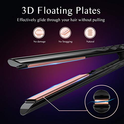 AmoVee Pro Hair Straightener 2 in 1 Flat Iron Curling Iron with Adjustable Temperature for All Hair Types, 1 Inch, Comes with Hair Comb & Clips