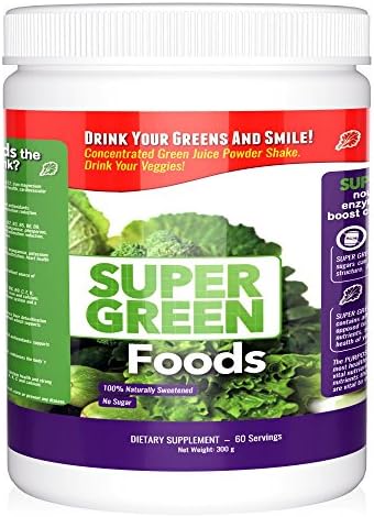 Super Greens Powder, Grass Greens Superfood Supplement with Spirulina, Organic Wheat Grass Juice, Kale, Spinach, Chlorella, etc, to Boost Cellular Health - 60 Day Supply