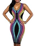 Ninimour Womens Sleeveless Stripe Print Slim Fit Package Hip Bodycon Dress