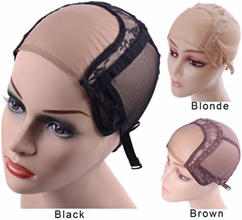 44" U Part Wig Caps With Lace Net For Making Wigs With Adjustable Straps Glueless Weaving Caps Mesh Wig Cap Blonde Medium