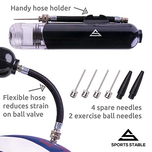 Sports Stable Dual Action Ball Pump Comes with 5 Standard Needles and 2 Plastic Yoga Ball Adaptors for Your Football, Basketball, Soccerball, Pilates Ball, Volleyball, Handball, Yoga Ball