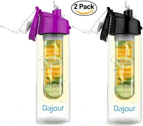 1 DAY SALE Infuser Water Bottle 27 Ounce NO BPA Sports Flavor Fruit Infusion Bottle - PLUS Recipe Ebook and Cleaning Brush INCLUDED (Purple&amp;Black)