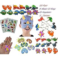 33 pcs Dinosaur Birthday Party Favor Party Supplies 6 Masks +12 rings+12 Keychains+3pcs Tattoos, Perfect Dinosaur Gifts