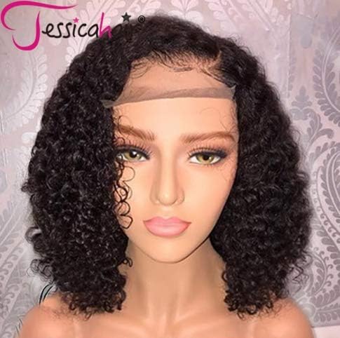 Jessica Hair 13x6 Lace Front Wigs Human Hair Short Bob Wigs Pre Plucked With Baby Hair Curly Brazilian Remy Hair Wigs For Black Women (8 inch with 150% density)