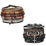 Udalyn 4-9Pcs Leather Bracelet Set Wooden Beads Bracelets Adjustable Bangle Wristband For Men Women