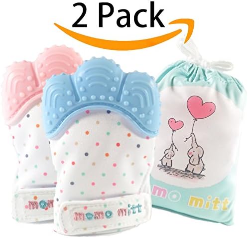 Baby Teething Mittens for Babies Soothing Pain Relief ,Teething Mitt Teether Gloves BPA Free, massage teether Mitt, teething Toys, infant for 3-12 months baby(Blue+Pink)