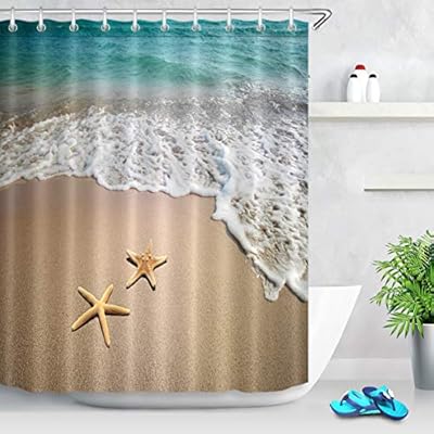 ECOTOB Starfish Beach Shower Curtain for Bathroom, Tropical Sea Waves Hawaiian Seaside Scene Ocean View Bathroom… 51x%2BKGNCyhL