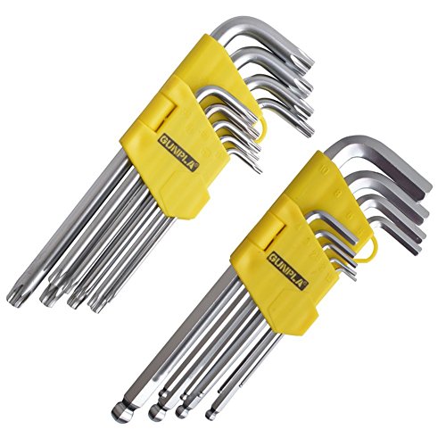 Gunpla Long Arm 18 Pieces Allen Hex Key Set Ball Point Hex Key Wrench Set 1.5-10mm and Security Torx Hex Key Set T10-T50 for DIY and Mechanic Work