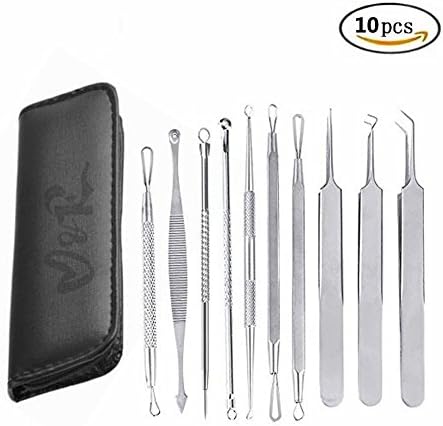 Blackhead Remover Kit Pimple Comedone Extractor Acne Removal Kit Whitehead Popping Zit Removing for Risk Nose Face Skin (Tools Kit 10 Pcs) By Vbeauty