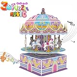 GBD 3D Carousel Puzzle for Kids,Whirligig Jigsaw Music Box DIY Building Model Brain Teasers Early Learning Educational Game for Kids Girls Boys Toys Birthday Summer Holiday Gifts-29 Pieces