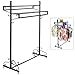 MyGift 63-Inch Victorian Style Black Metal 2-Tier Freestanding Clothing Closet/Garment Hanging Display Rack with Top Cargo Storage Shelves