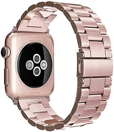 Aifulo Adjustment Stainless Steel Watch Band Strap Compatible with Apple Watch 38mm Series 1 Series 2 Series 3 Series 4, Rose Gold