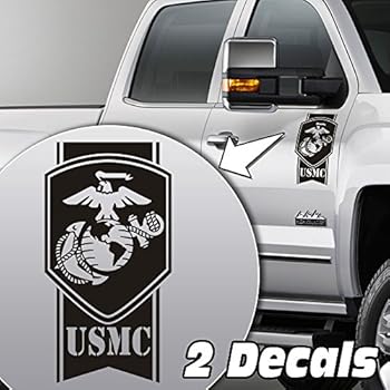 Jeepazoid SkunkMonkey - Truck Door Decals - USMC Marines Globe Stripes Universal Fit - Matte Black Sticker - (Pair - Left and Right)